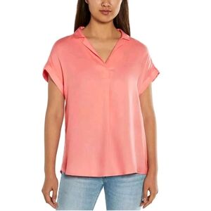 GAP Womens Popover Notched Collar Tacked Cuffs Blouse Pink Preppy Size XL Casual